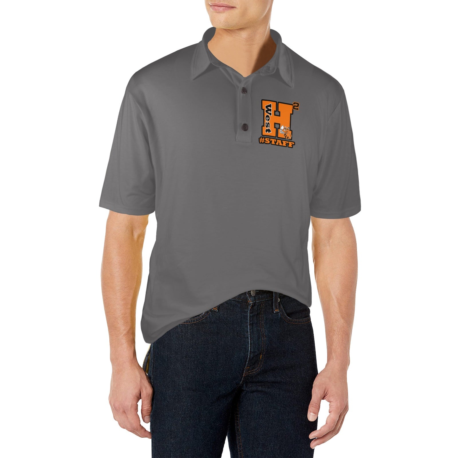 H2West Staff Grey Polo Men's All Over Print Polo Shirt (Model T55)