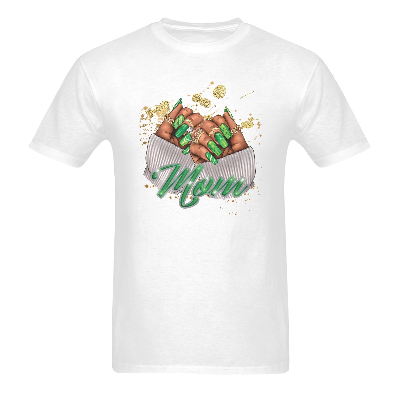 Green Mom Design in White Shirt Unisex Heavy Cotton T-Shirt (One Side Printing)