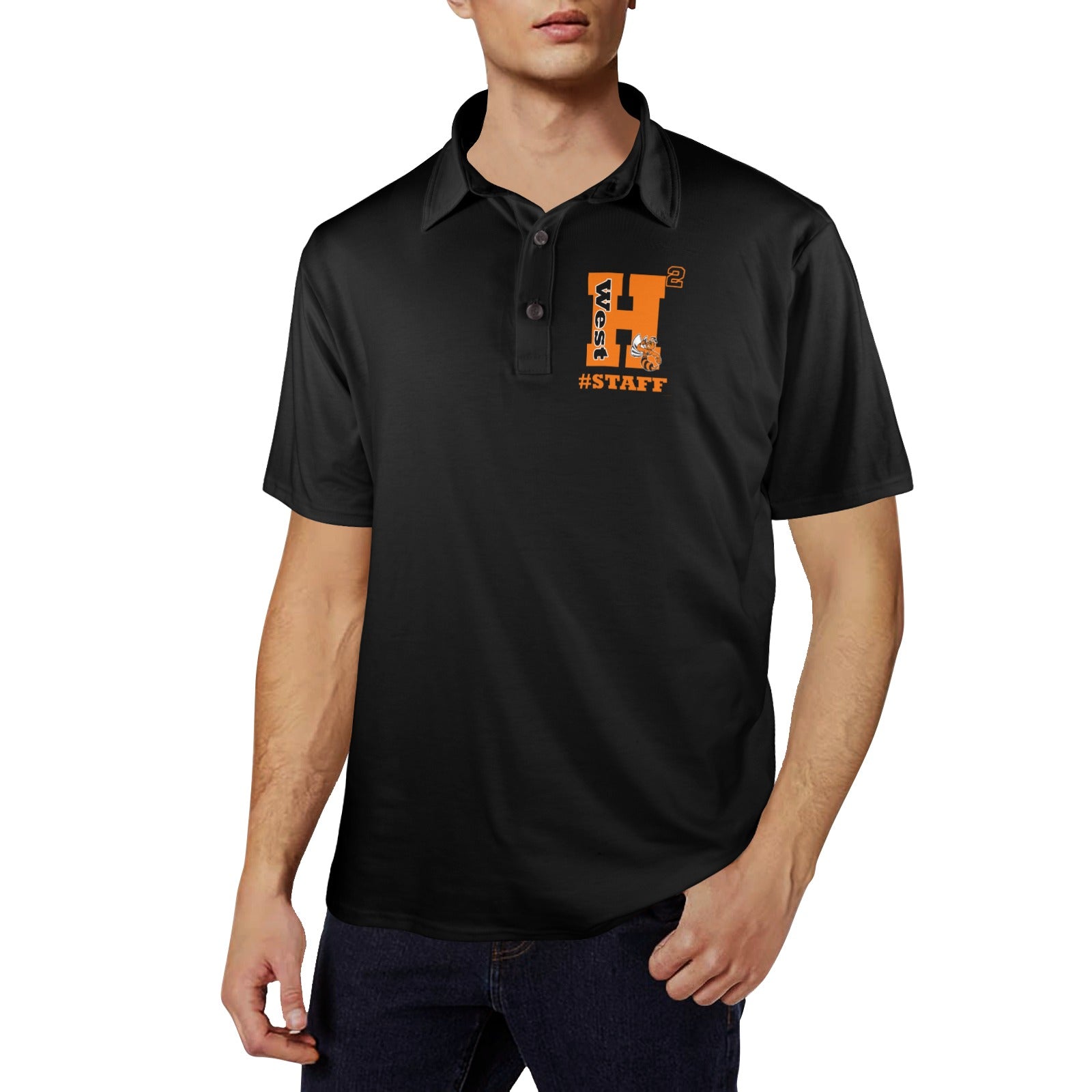 H2West Staff Black Polo Men's All Over Print Polo Shirt (Model T55)