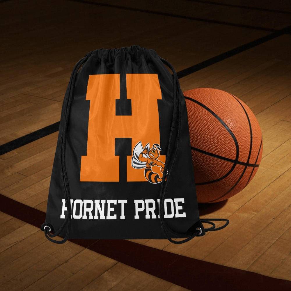 Hornet Pride Black Drawstring Large Drawstring Bag Model 1604 (Twin Sides)  16.5"(W) * 19.3"(H)