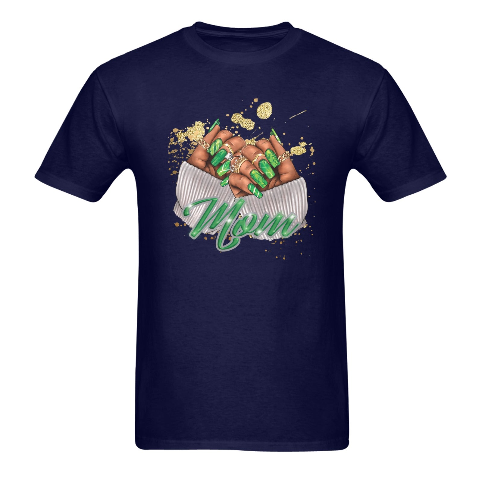 Green Mom Design in Blue Shirt Unisex Heavy Cotton T-Shirt (One Side Printing)