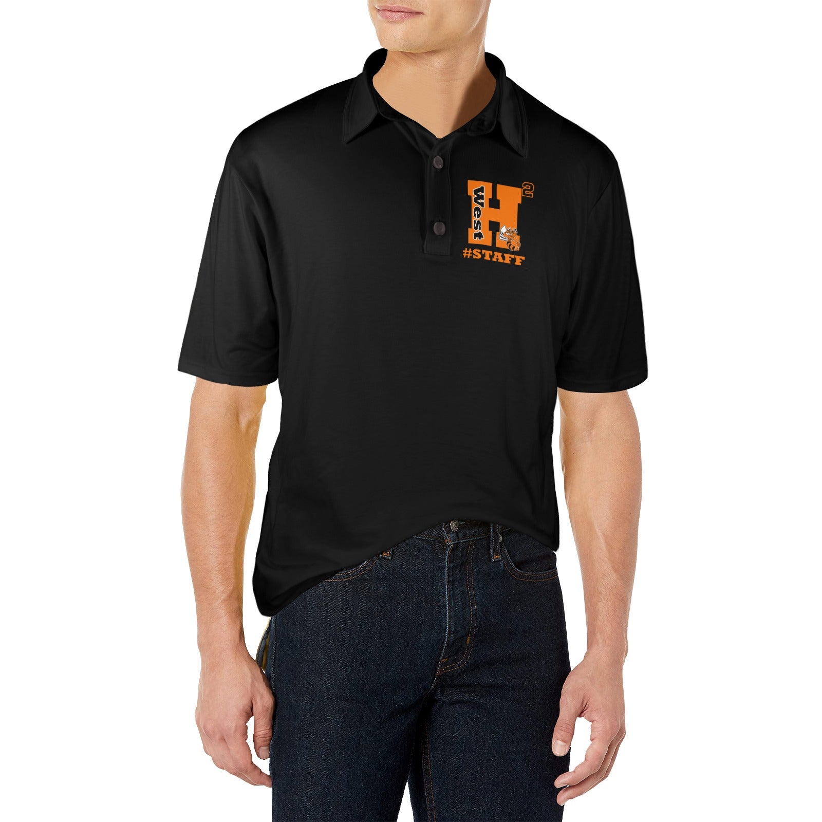 H2West Staff Black Polo Men's All Over Print Polo Shirt (Model T55)