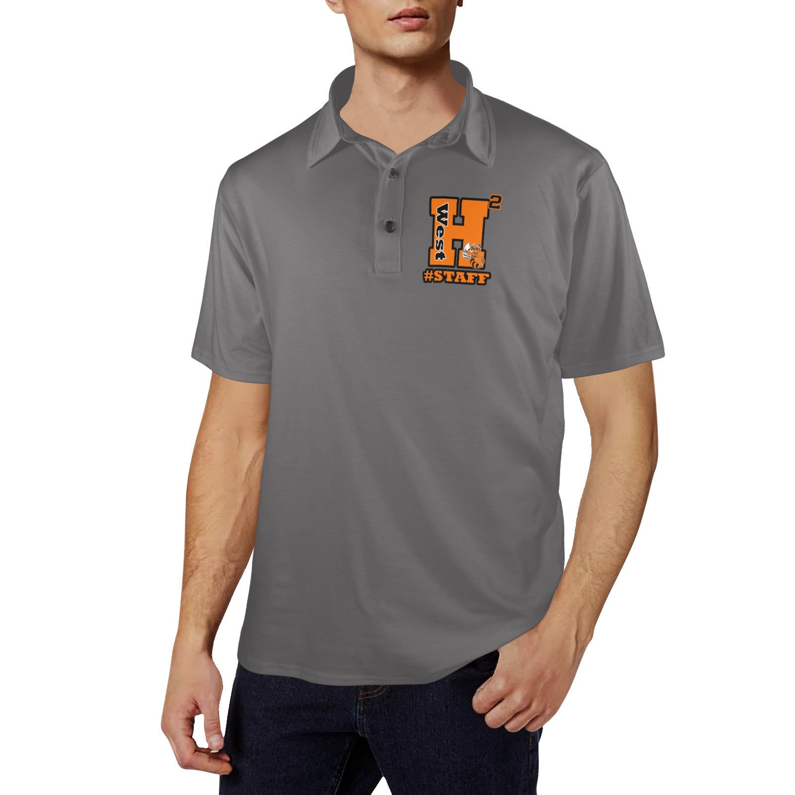 H2West Staff Grey Polo Men's All Over Print Polo Shirt (Model T55)