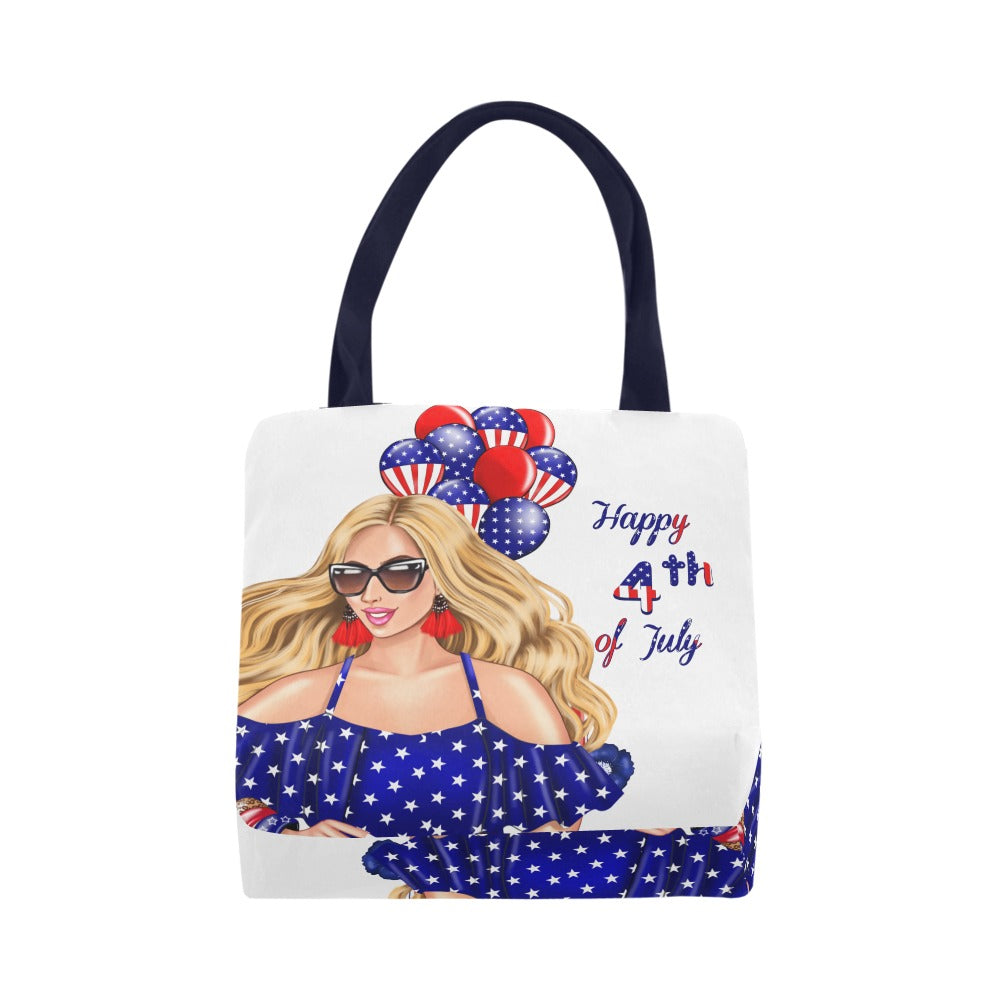 Happy 4th of July Blonde Hair Woman Canvas Tote Bag (Model 1657)