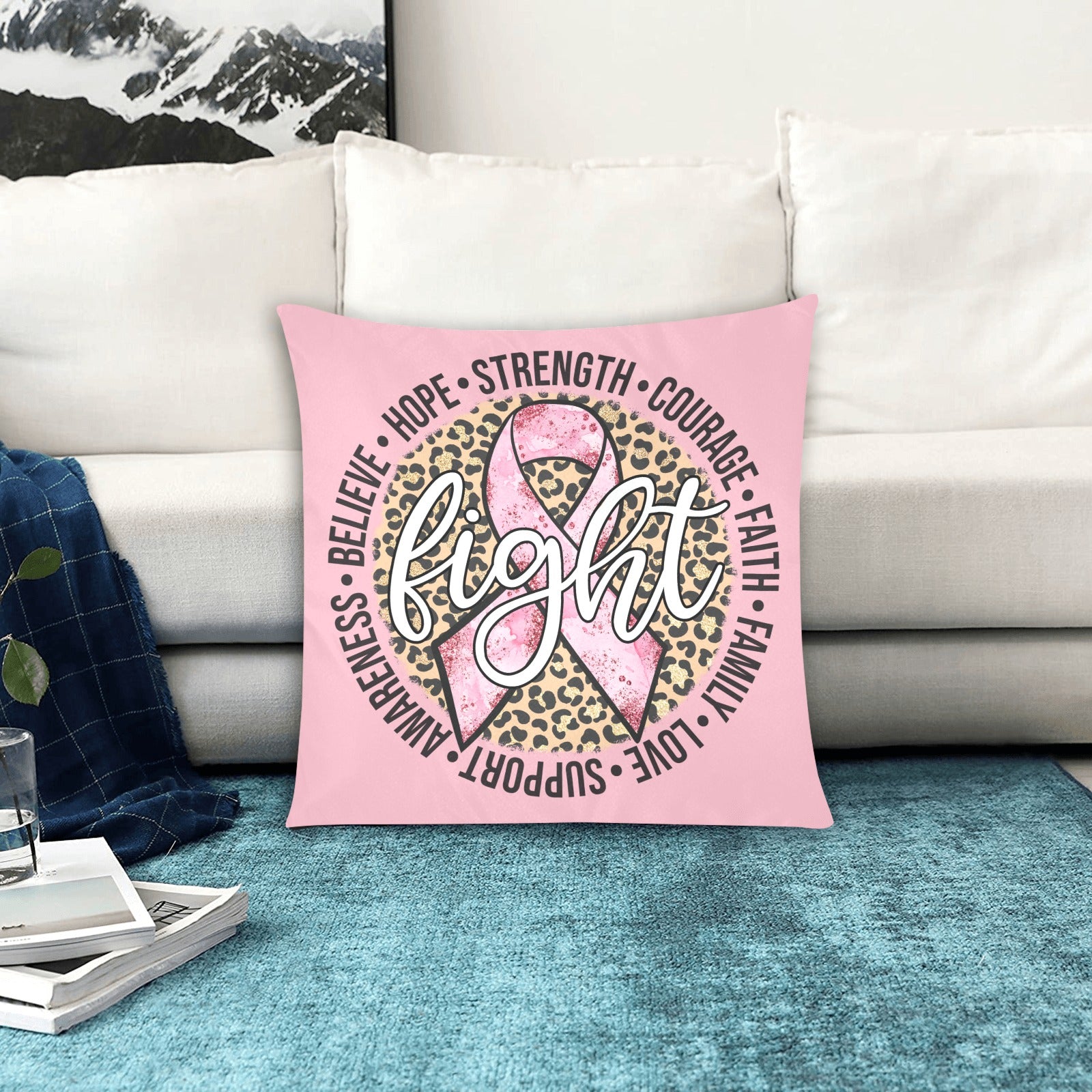 Fight Breast Cancer Circle Design Pillow Case Custom Pillow Case 20"x20" (one side) No Zipper