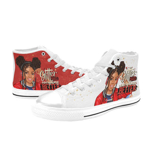 Glitter Makes Everything Better in Red High Top Canvas Shoes for Kid (Model 017)