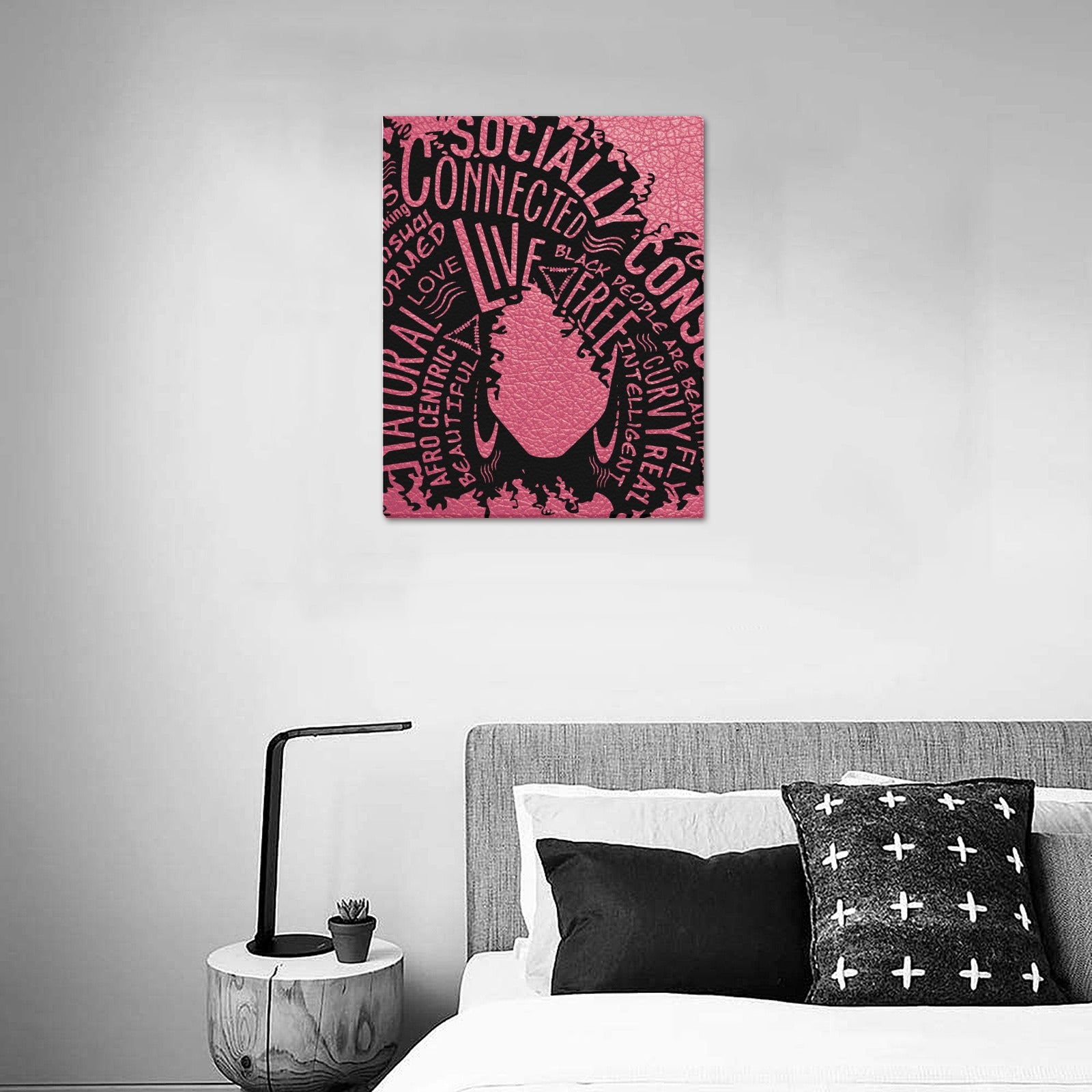 Afro Girl with Pink Color Background Frame Canvas Print 16"x20"