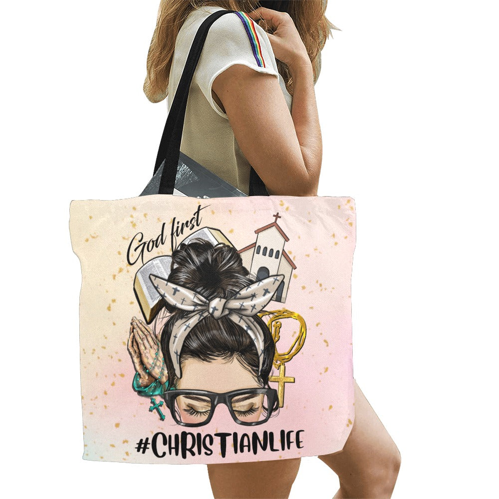 Christian Life White Complexion All Over Print Canvas Tote Bag/Large (Model 1699)