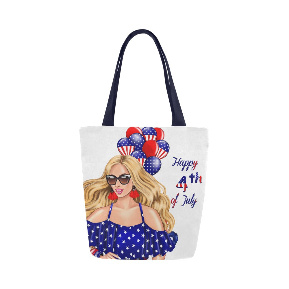 Happy 4th of July Blonde Hair Woman Canvas Tote Bag (Model 1657)