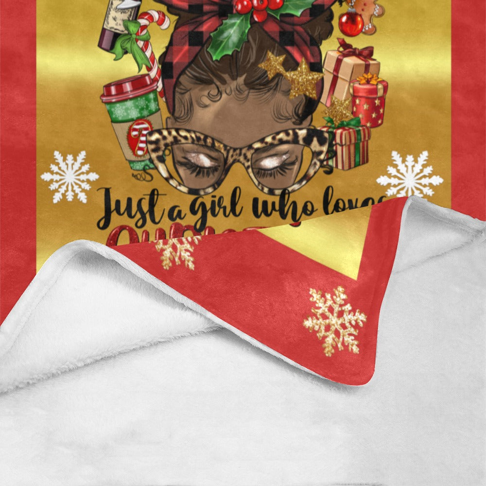 Just a Girl Who Loves Christmas Brown Skin Blanket Ultra-Soft Micro Fleece Blanket 54"x70"