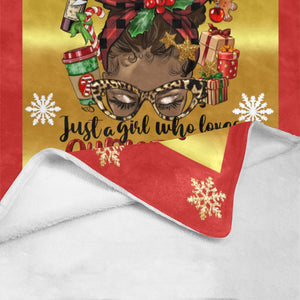 Just a Girl Who Loves Christmas Brown Skin Blanket Ultra-Soft Micro Fleece Blanket 54"x70"