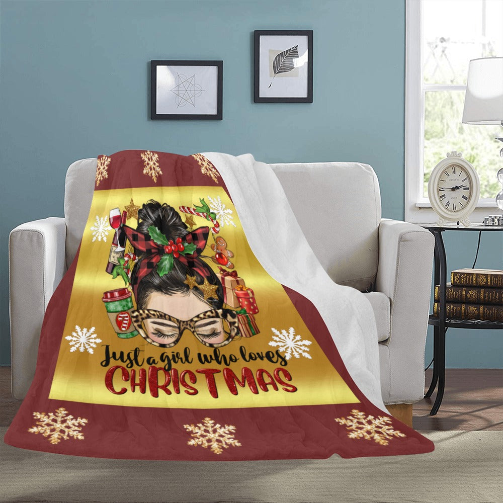 Just a Girl Who Loves Christmas White Skin Blanket Ultra-Soft Micro Fleece Blanket 54"x70"