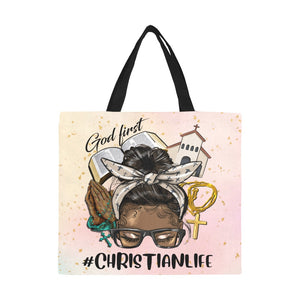 Christian Life Brown Skin All Over Print Canvas Tote Bag/Large (Model 1699)