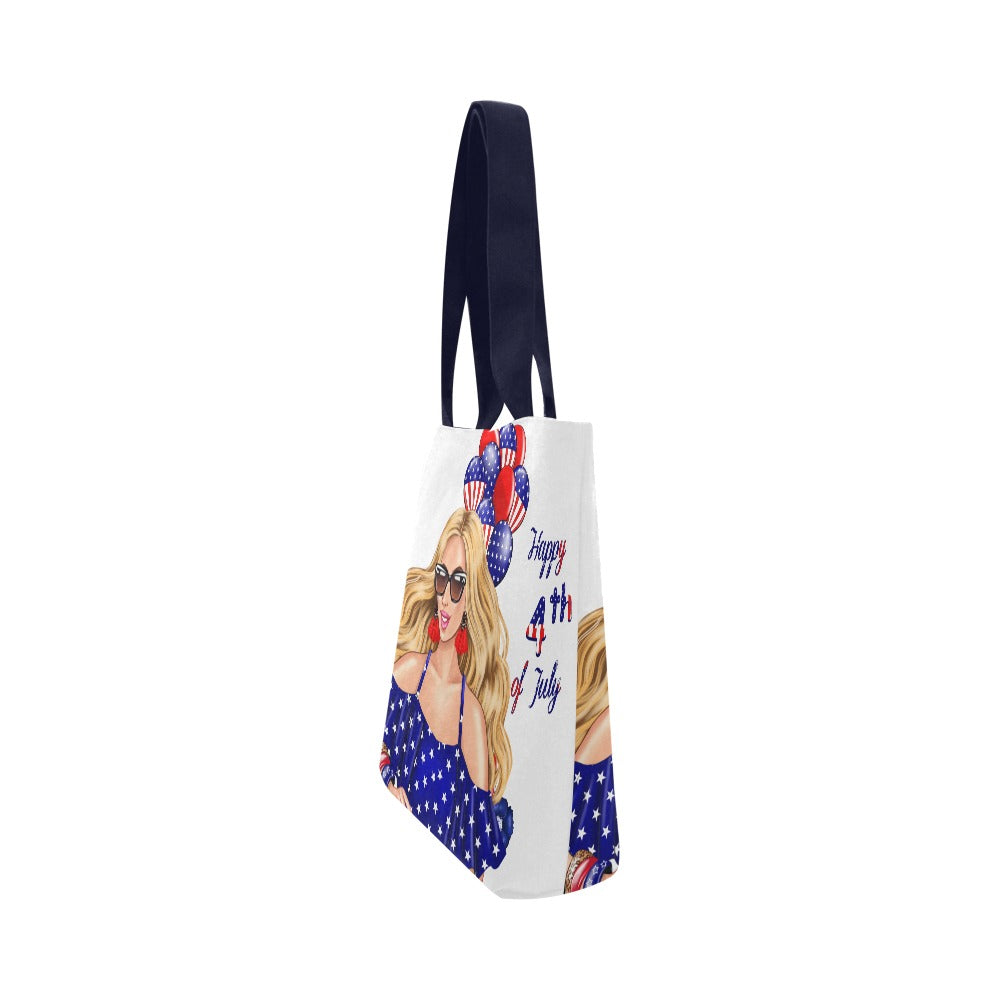 Happy 4th of July Blonde Hair Woman Canvas Tote Bag (Model 1657)