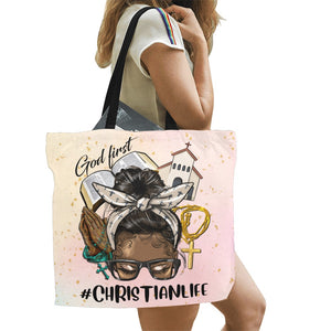 Christian Life Brown Skin All Over Print Canvas Tote Bag/Large (Model 1699)