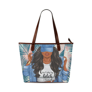 I dont play tag Blk Hair Brwn Straps Shoulder Tote Bag (Model 1646)