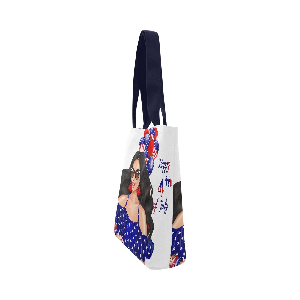 Happy 4th of July Black Hair Woman Canvas Tote Bag (Model 1657)