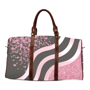 Pink Stripes and Glitter Brown Straps Waterproof Travel Bag/Small (Model 1639)