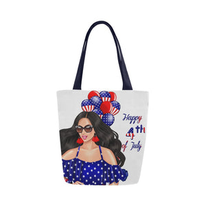 Happy 4th of July Black Hair Woman Canvas Tote Bag (Model 1657)