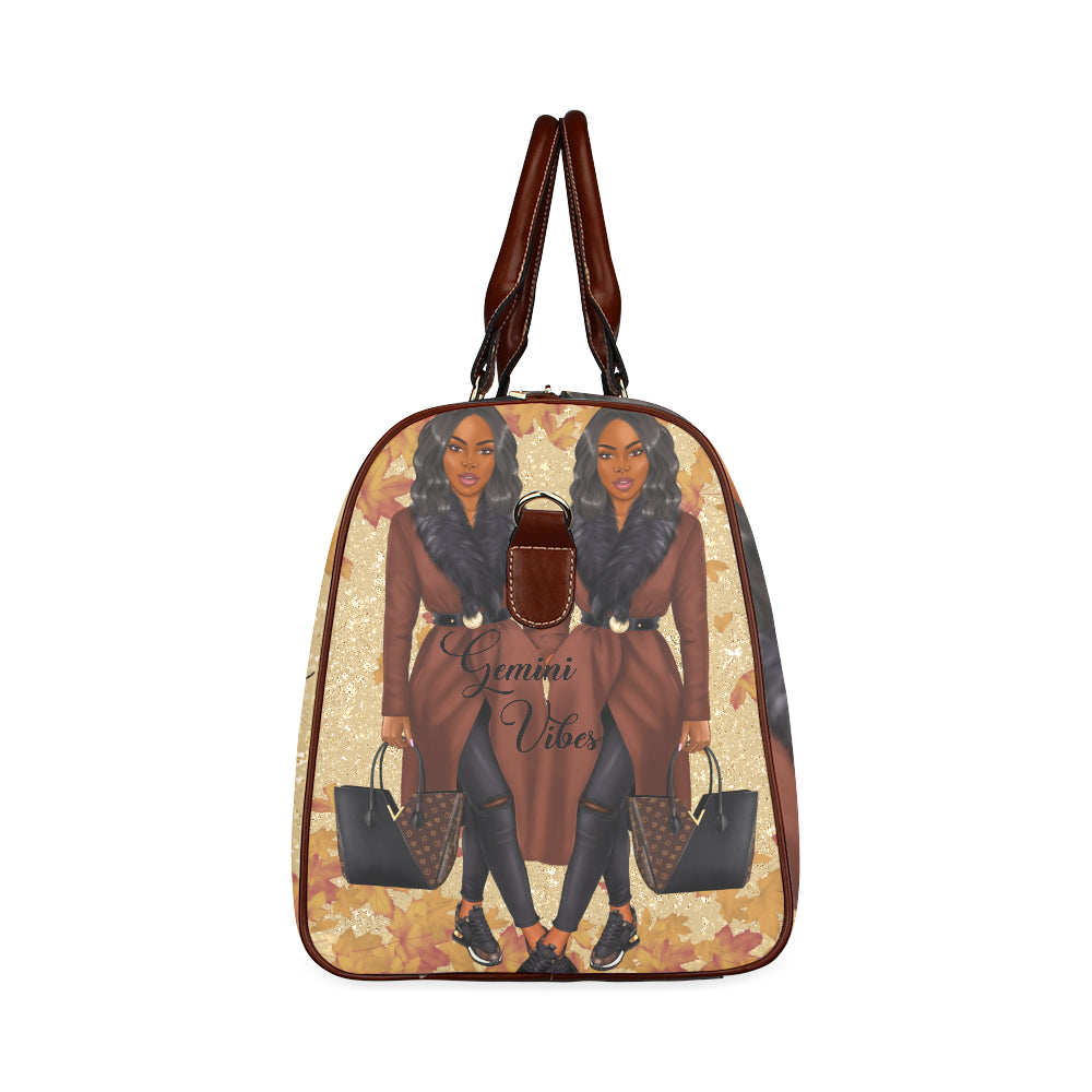 Gemini Vibes Wavy Bob and Fur Collar Waterproof Travel Bag/Small (Model 1639)