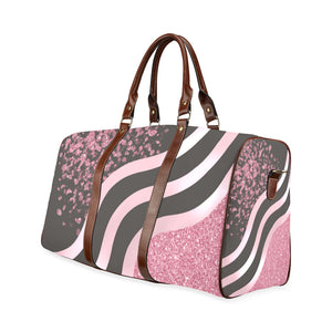 Pink Stripes and Glitter Brown Straps Waterproof Travel Bag/Small (Model 1639)