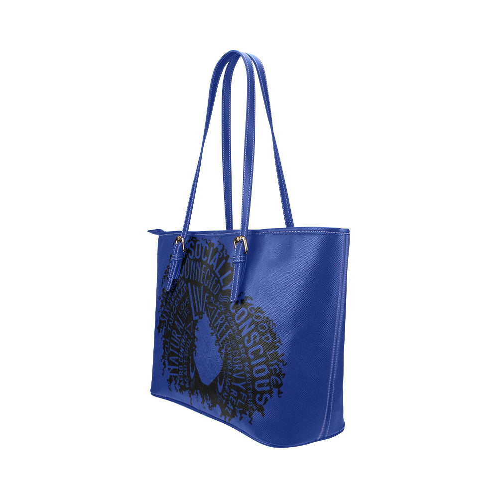 Afro Word Woman Leather Tote Bag/Large (Model 1651)