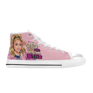 Glitter Makes Everything Better Blonde Ponytail High Top Canvas Shoes for Kid (Model 017)