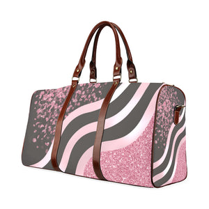 Pink Stripes and Glitter Brown Straps Waterproof Travel Bag/Small (Model 1639)