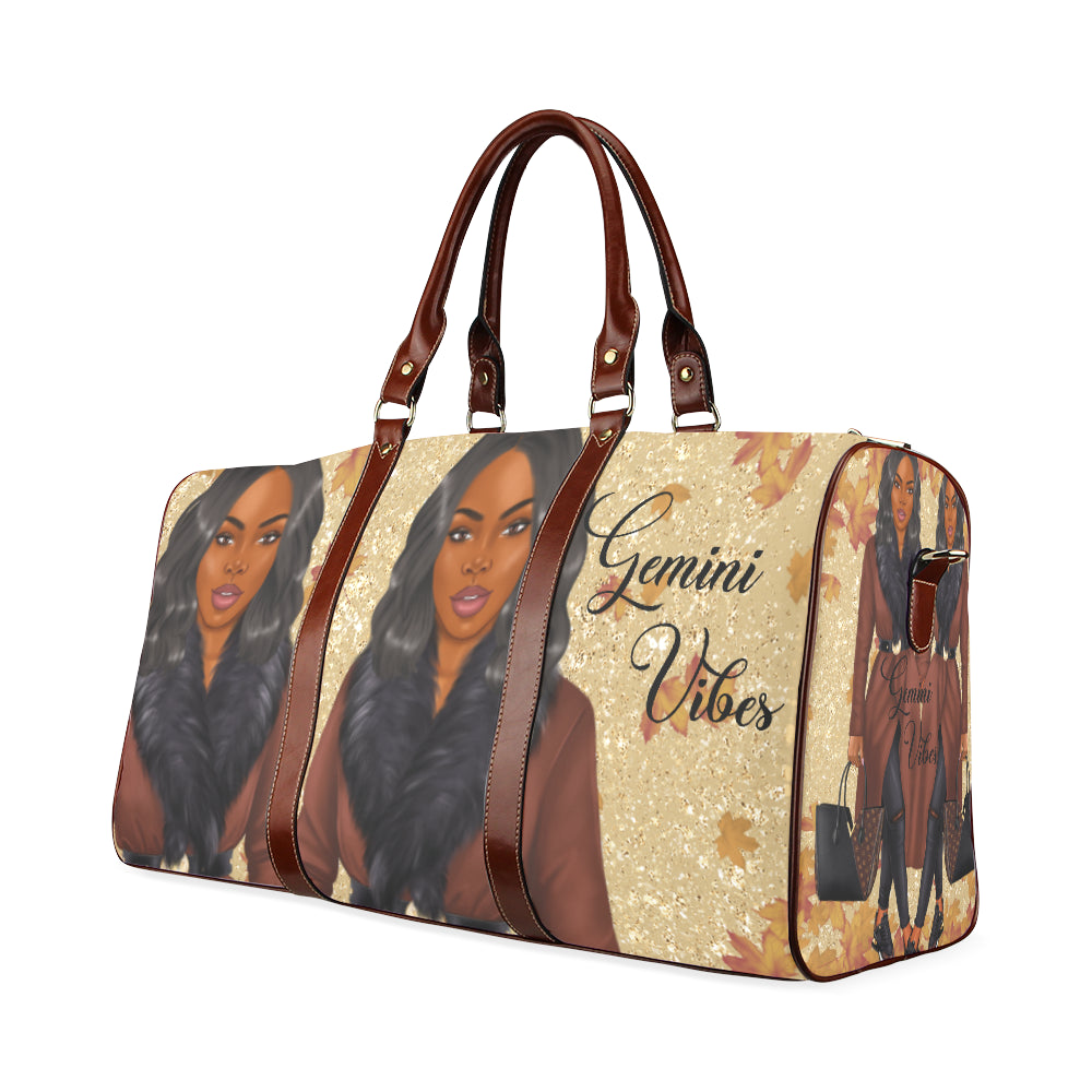 Gemini Vibes Wavy Bob and Fur Collar Waterproof Travel Bag/Small (Model 1639)