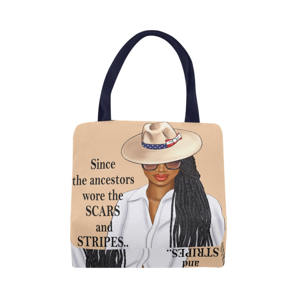 Since the Ancestors Wore the Scars and Stripes Tan Fedora Canvas Tote Bag (Model 1657)