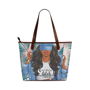 I dont play tag Blk Hair Brwn Straps Shoulder Tote Bag (Model 1646)