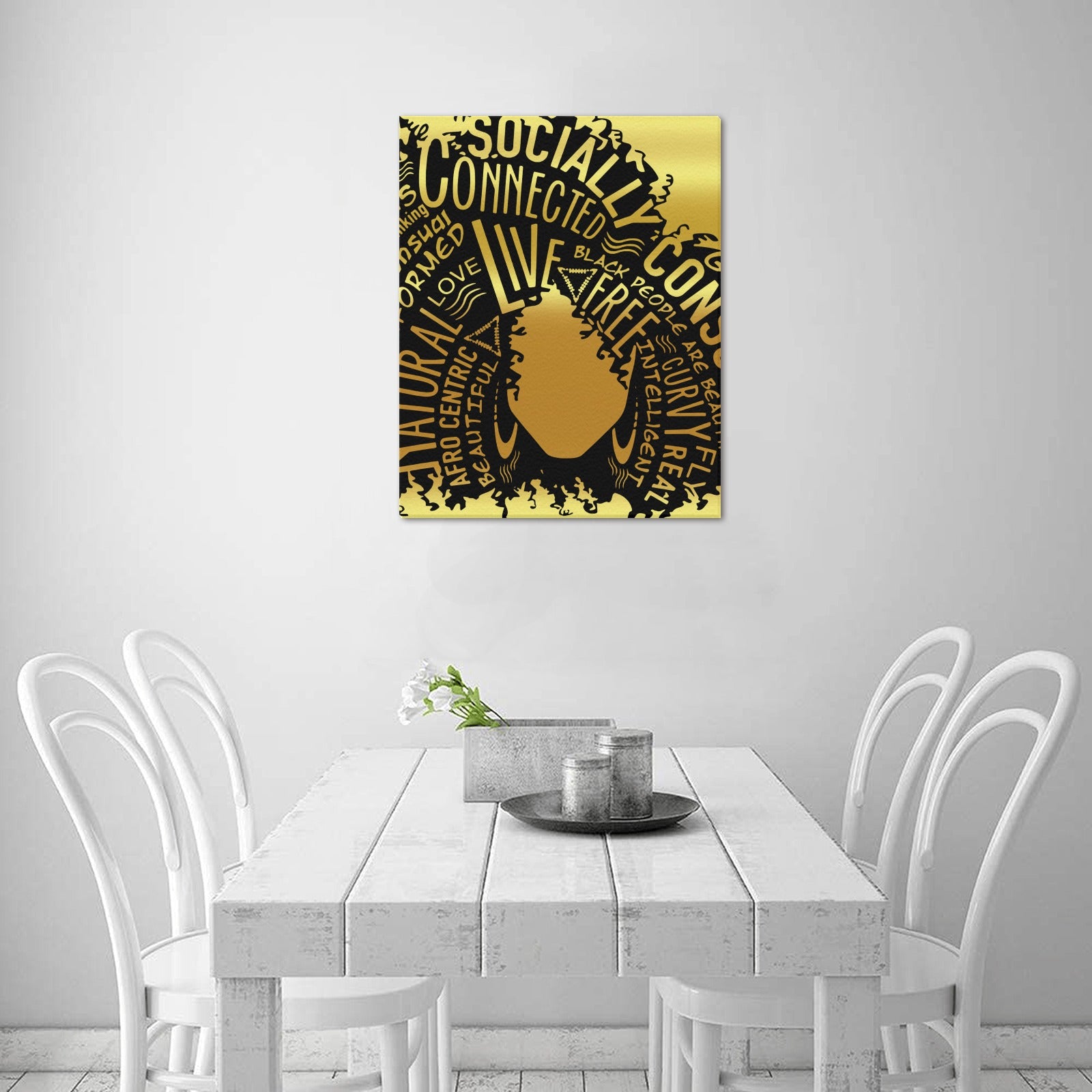 Afro Girl with Gold Background Frame Canvas Print 16"x20"