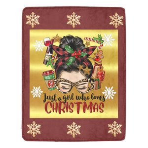 Just a Girl Who Loves Christmas White Skin Blanket Ultra-Soft Micro Fleece Blanket 54"x70"