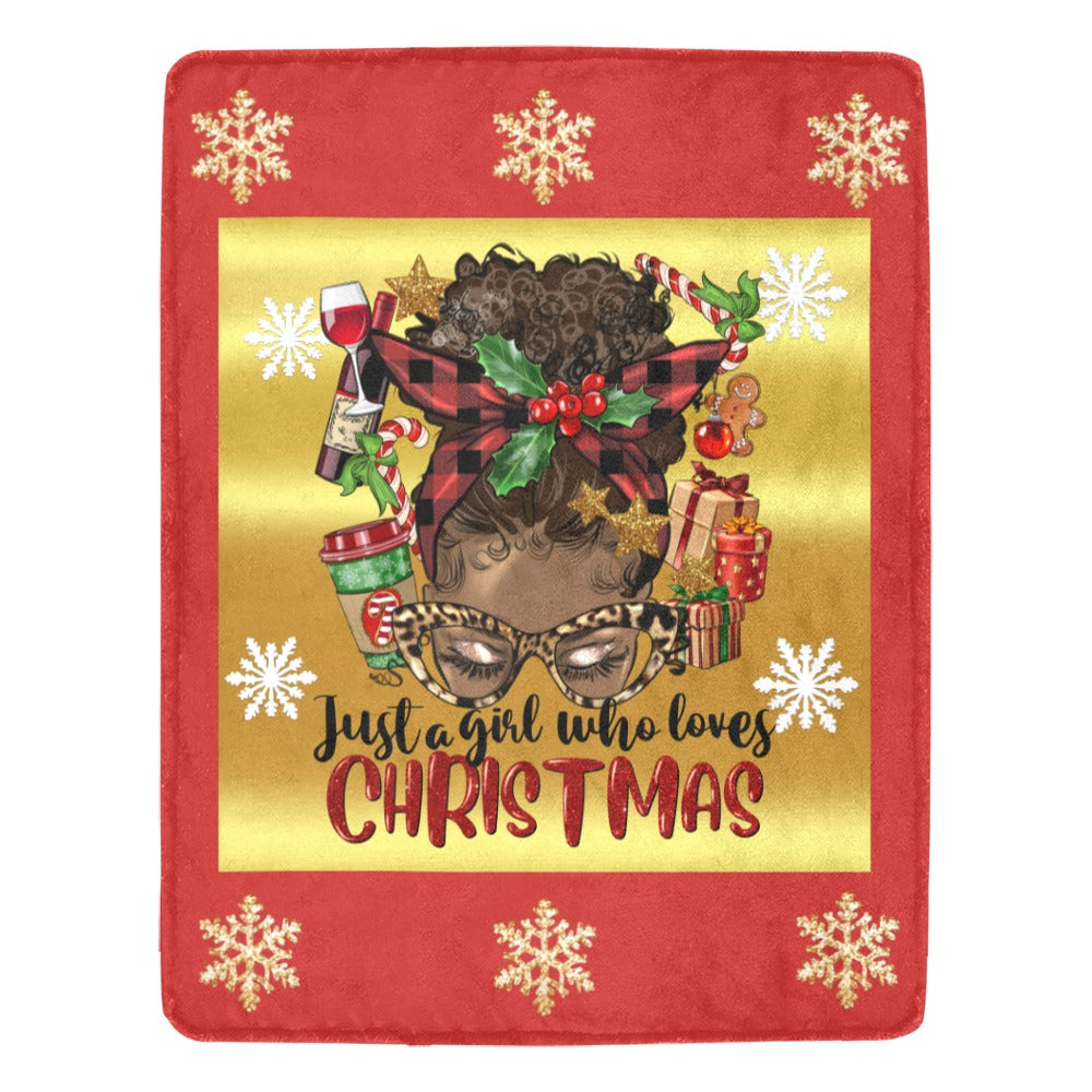 Just a Girl Who Loves Christmas Brown Skin Blanket Ultra-Soft Micro Fleece Blanket 54"x70"