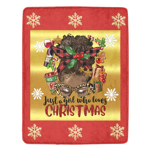 Just a Girl Who Loves Christmas Brown Skin Blanket Ultra-Soft Micro Fleece Blanket 54"x70"
