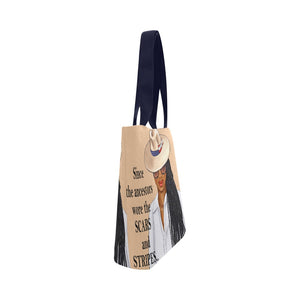 Since the Ancestors Wore the Scars and Stripes Tan Fedora Canvas Tote Bag (Model 1657)