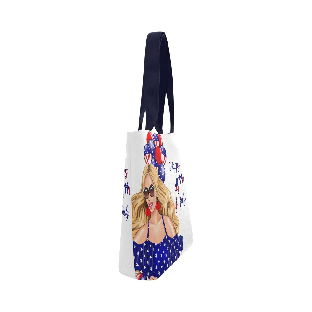 Happy 4th of July Blonde Hair Woman Canvas Tote Bag (Model 1657)