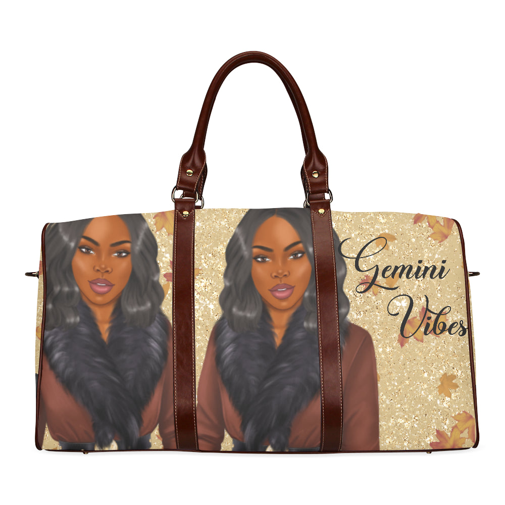 Gemini Vibes Wavy Bob and Fur Collar Waterproof Travel Bag/Small (Model 1639)