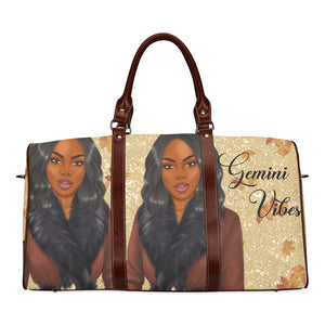 Gemini Vibes Wavy Bob and Fur Collar Waterproof Travel Bag/Small (Model 1639)