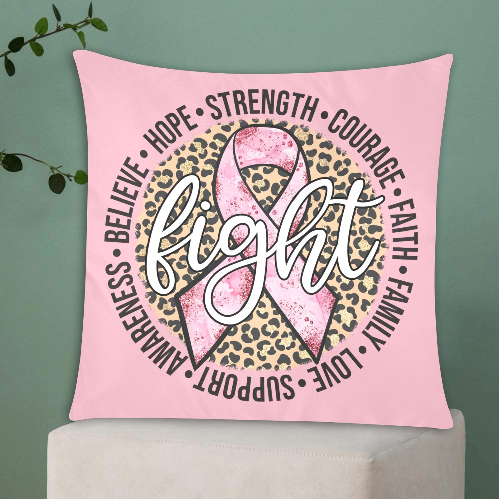 Fight Breast Cancer Circle Design Pillow Case Custom Pillow Case 20"x20" (one side) No Zipper