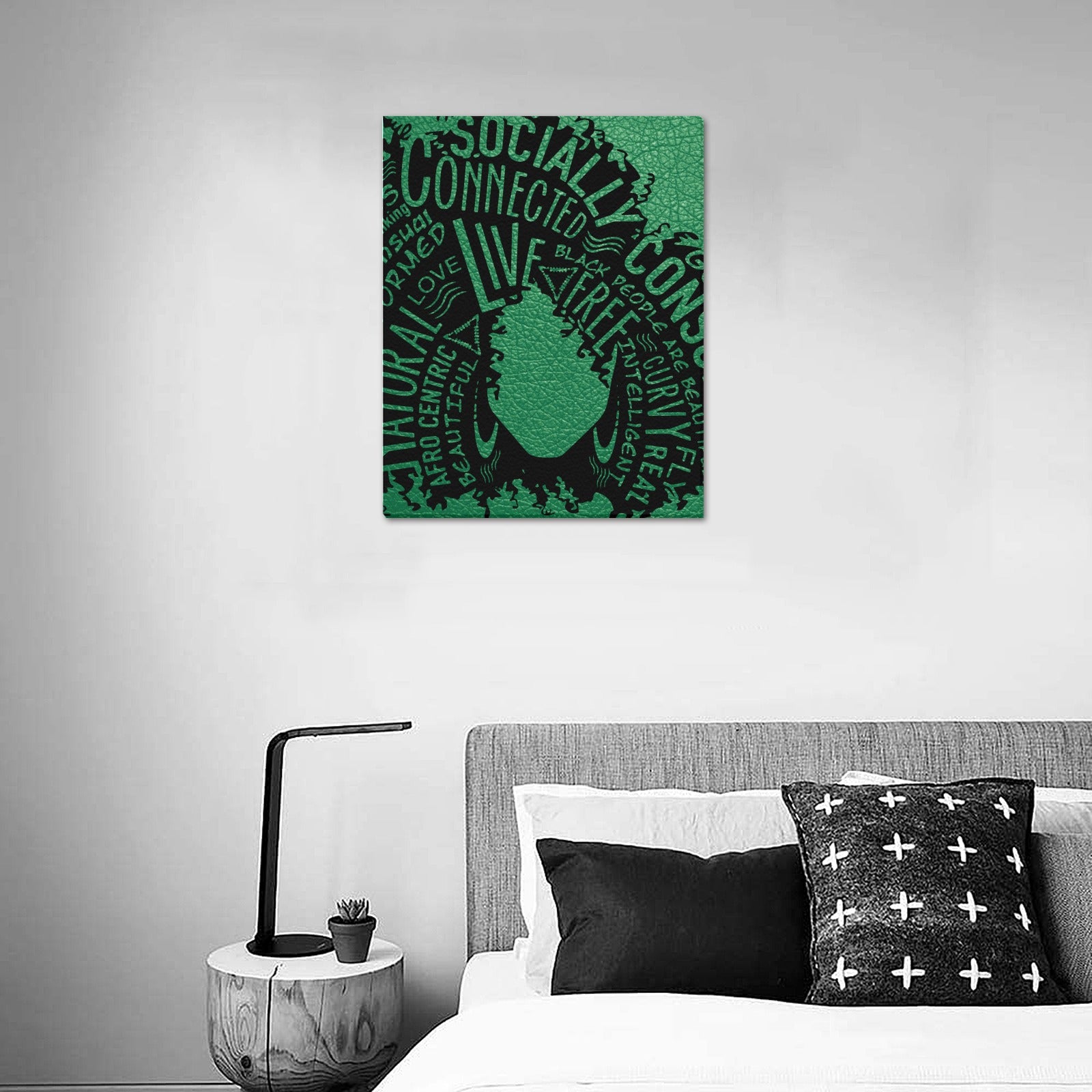 Afro Girl with Green Background Frame Canvas Print 16"x20"