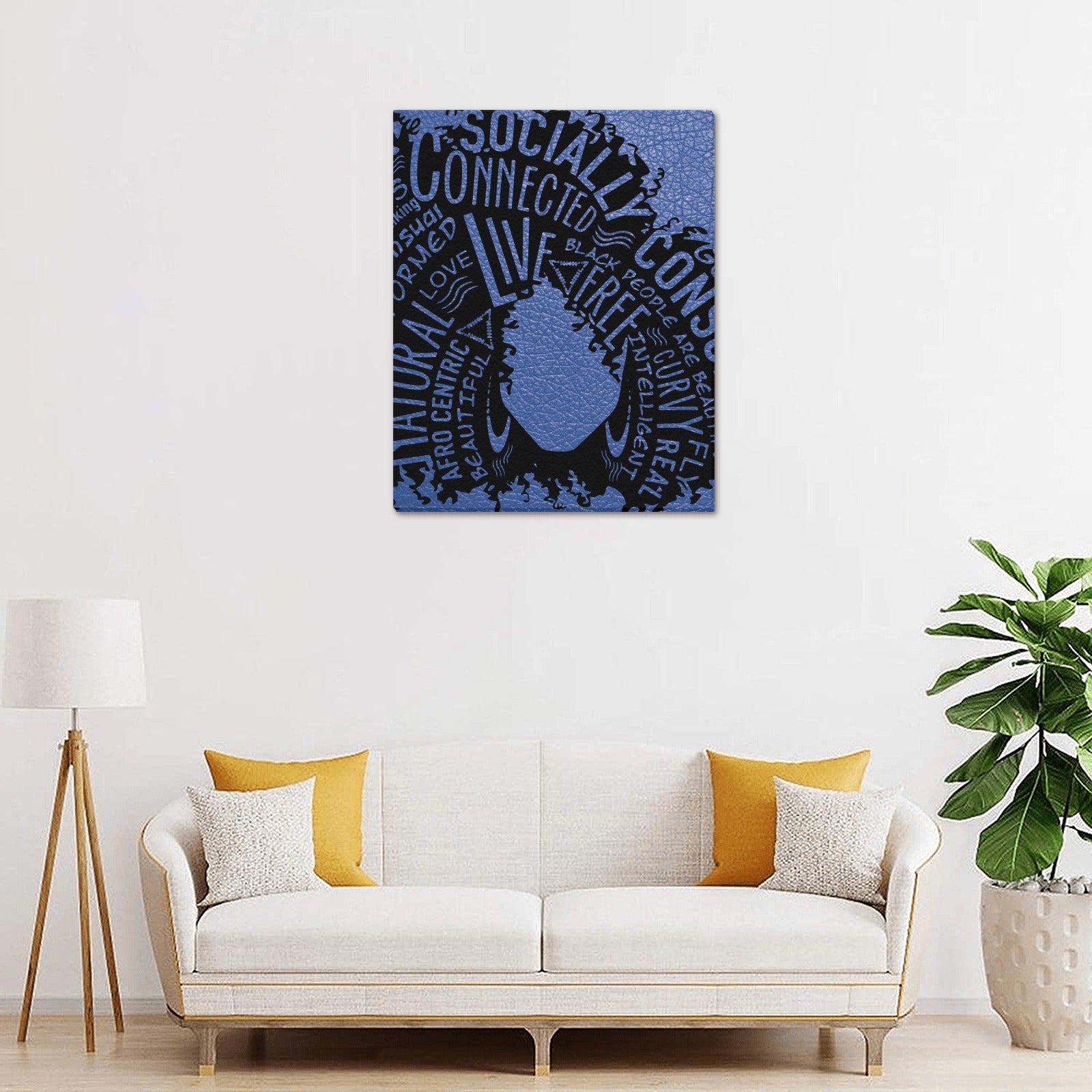 Afro Girl with Blue Background Frame Canvas Print 16"x20"