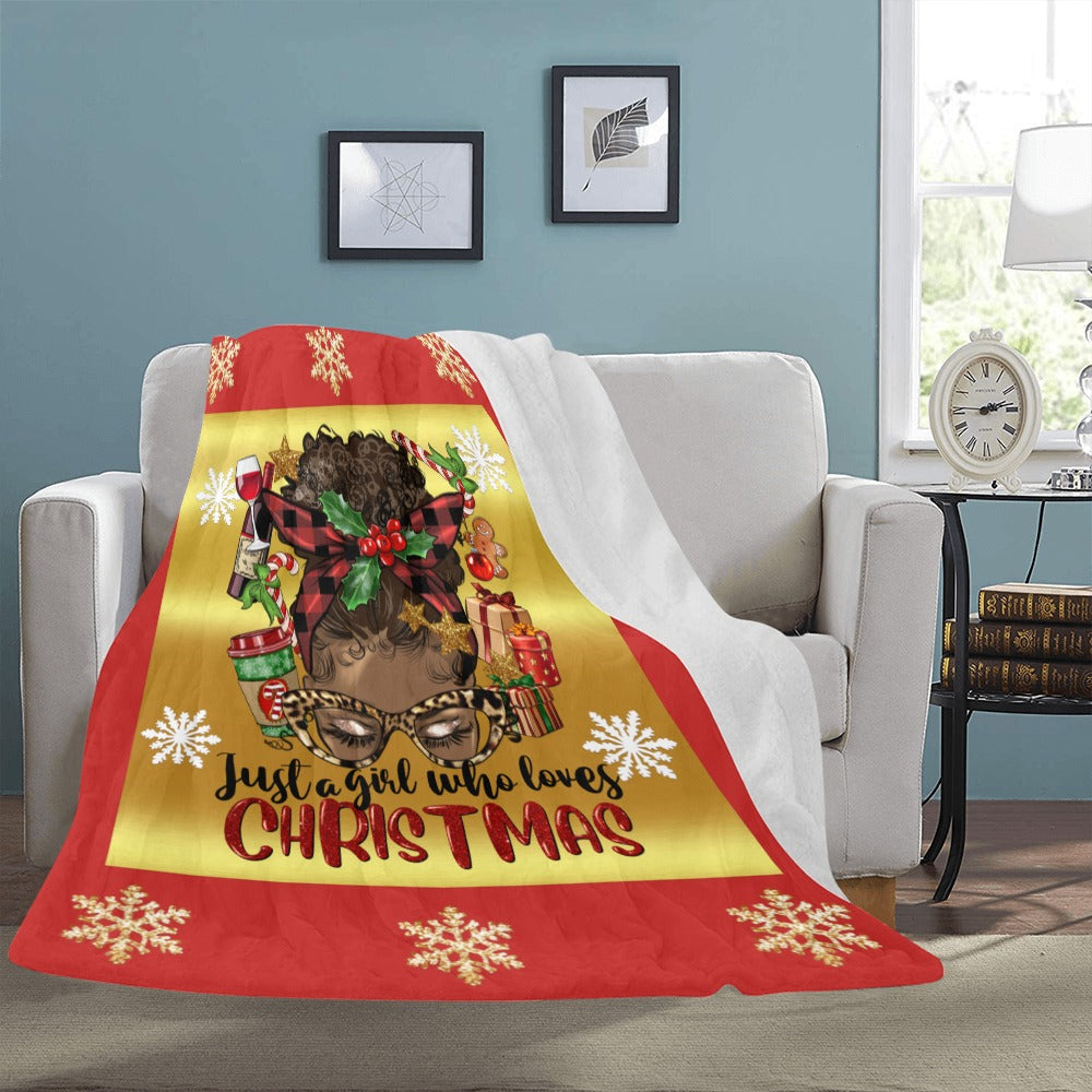 Just a Girl Who Loves Christmas Brown Skin Blanket Ultra-Soft Micro Fleece Blanket 54"x70"