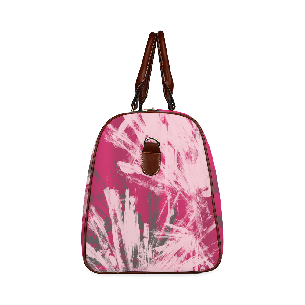 Red and Pink Splash Brown Straps Waterproof Travel Bag/Small (Model 1639)