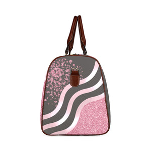 Pink Stripes and Glitter Brown Straps Waterproof Travel Bag/Small (Model 1639)