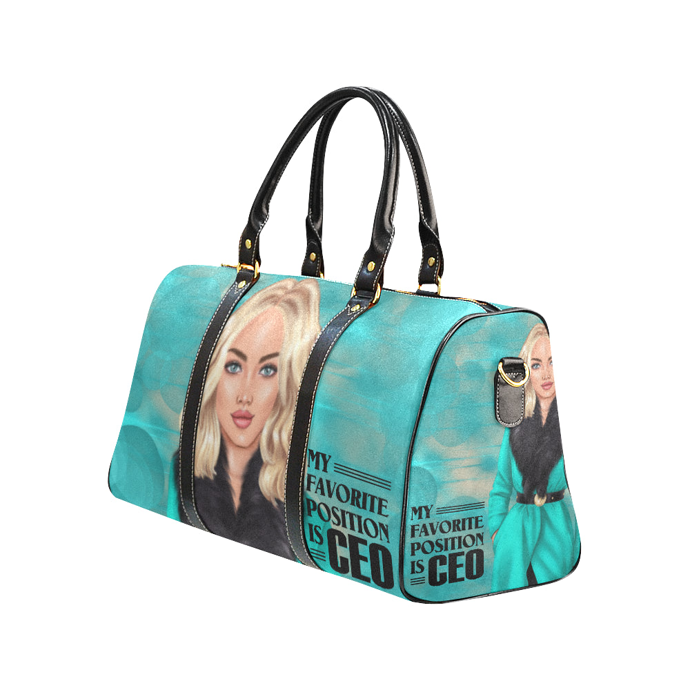 Position is CEO Blue Background Blonde Hair New Waterproof Travel Bag/Small (Model 1639)