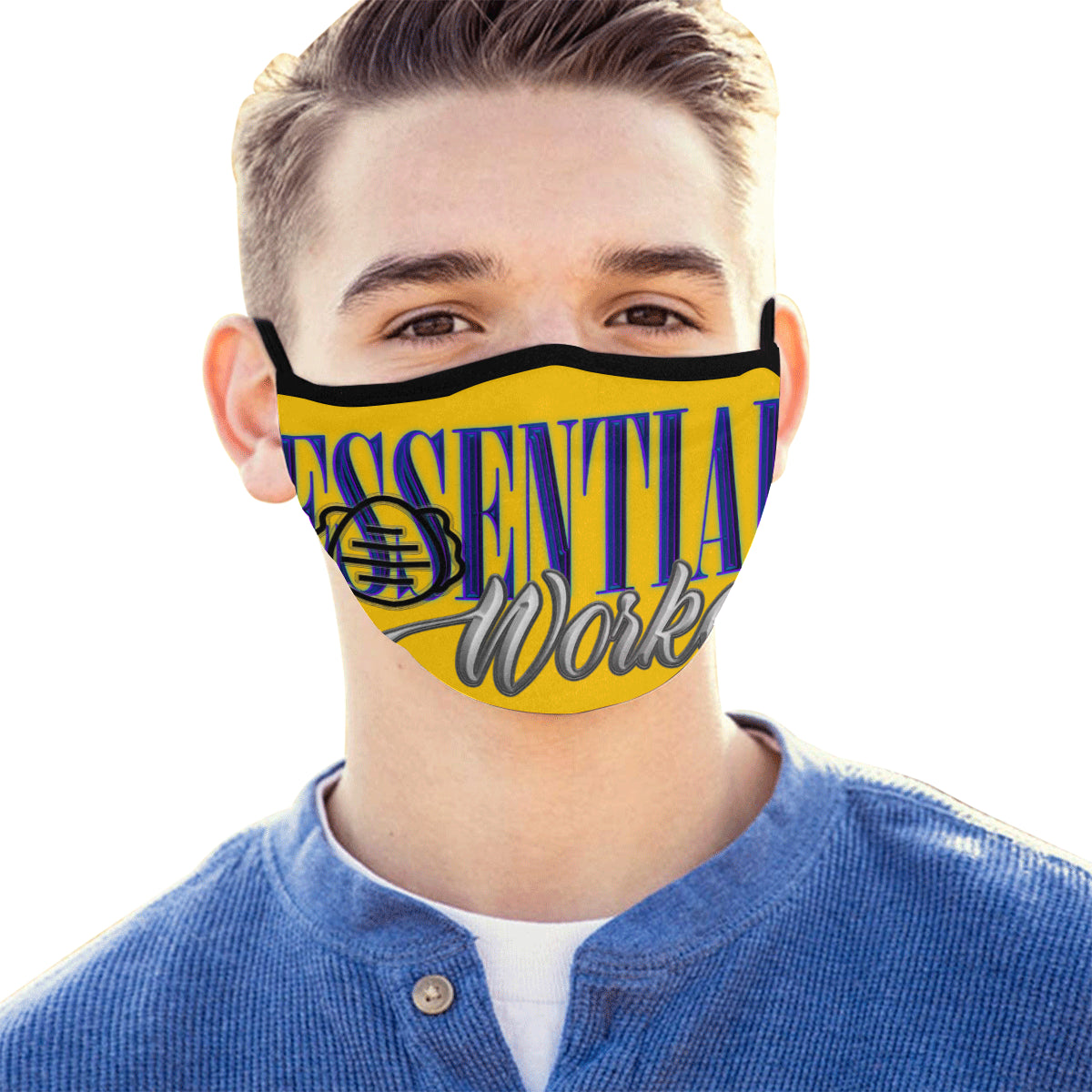 Essesntial Worker Yellow Background Mouth Mask (Pack of 5)