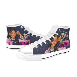 Glitter Makes Everything Better Dark Blue High Top Canvas Shoes for Kid (Model 017)
