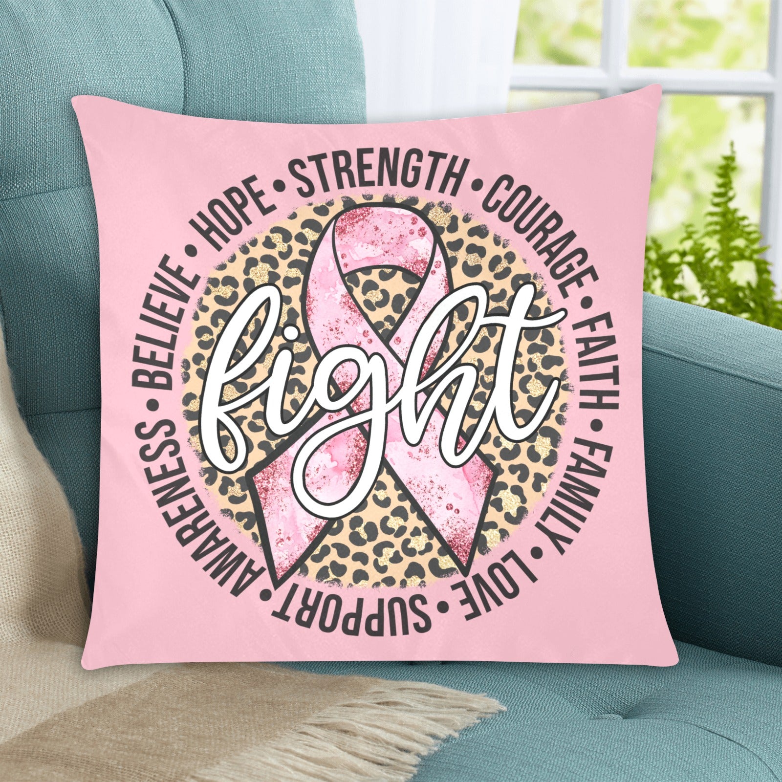 Fight Breast Cancer Circle Design Pillow Case Custom Pillow Case 20"x20" (one side) No Zipper