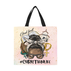 Christian Life Brown Skin All Over Print Canvas Tote Bag/Large (Model 1699)